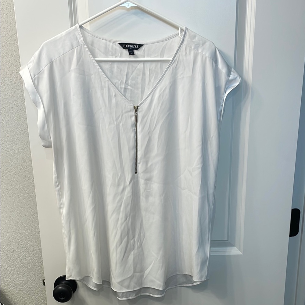 Express Women's White V-Neck Top